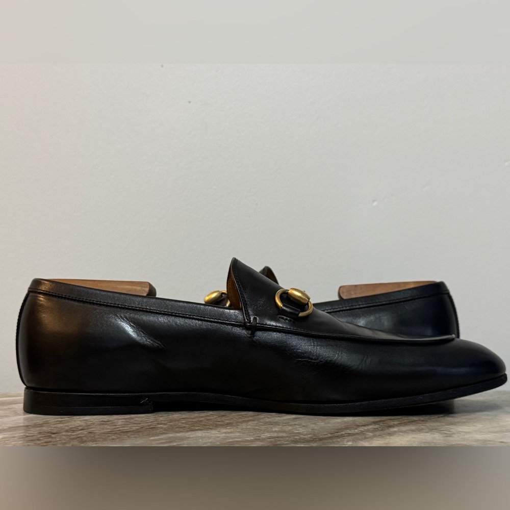 GUCCI BRIXTON Black Leather Horsebit Loafers US 8 Gucci 7.5 Jordaan $1100 - Picture 5 of 12